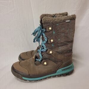 Women's Bracken Merrell Boots Size 8 Brown and Blue Lace Up